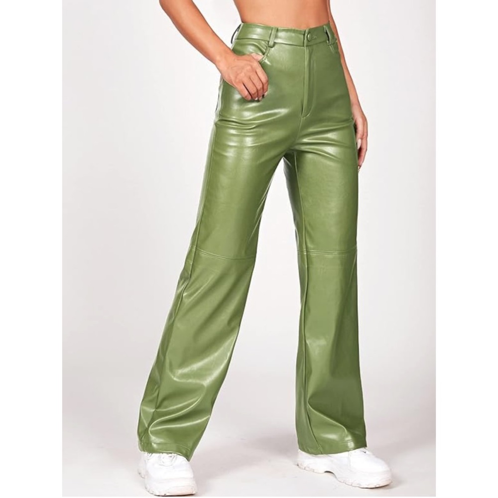 Shein Faux Leather Pants - Olive Green - Large (8/10)
